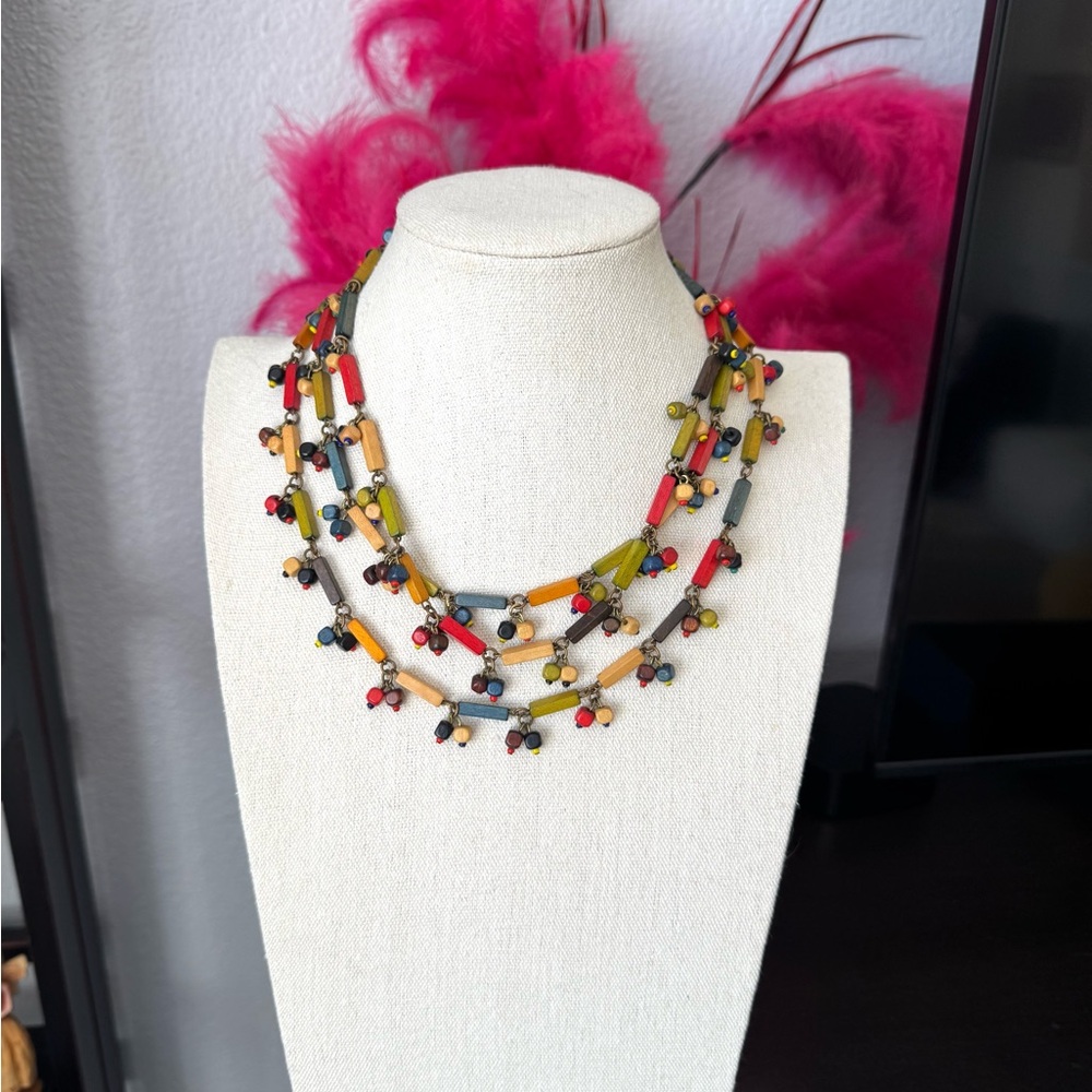 Artisan Multicolor Wood Beaded Necklace - Picture 7 of 9